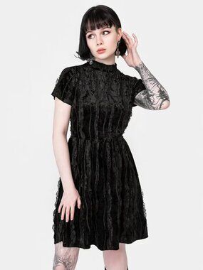 Disturbia Imogen Velour Mini Dress US 6 Skater Lace Dress High Neck